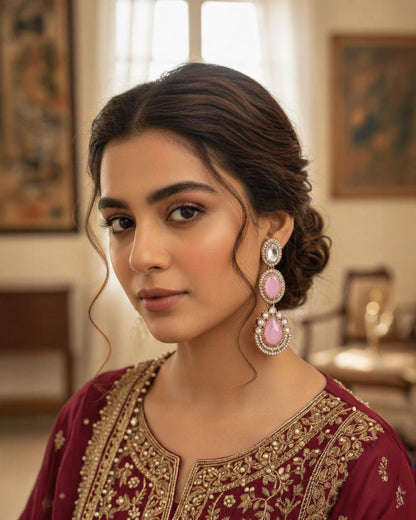 Blush Amreen Premium Designer Zircone Polki Dupe Earring