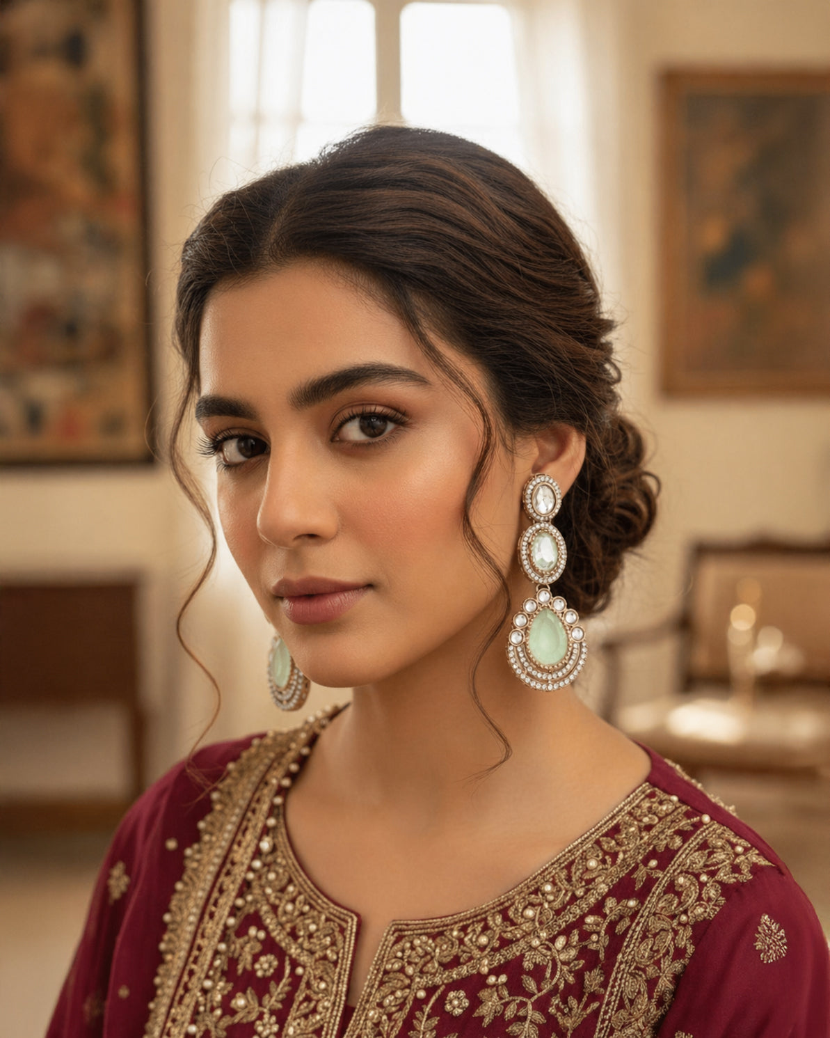 Mint Amreen Premium Designer Zircone Polki Dupe Earring