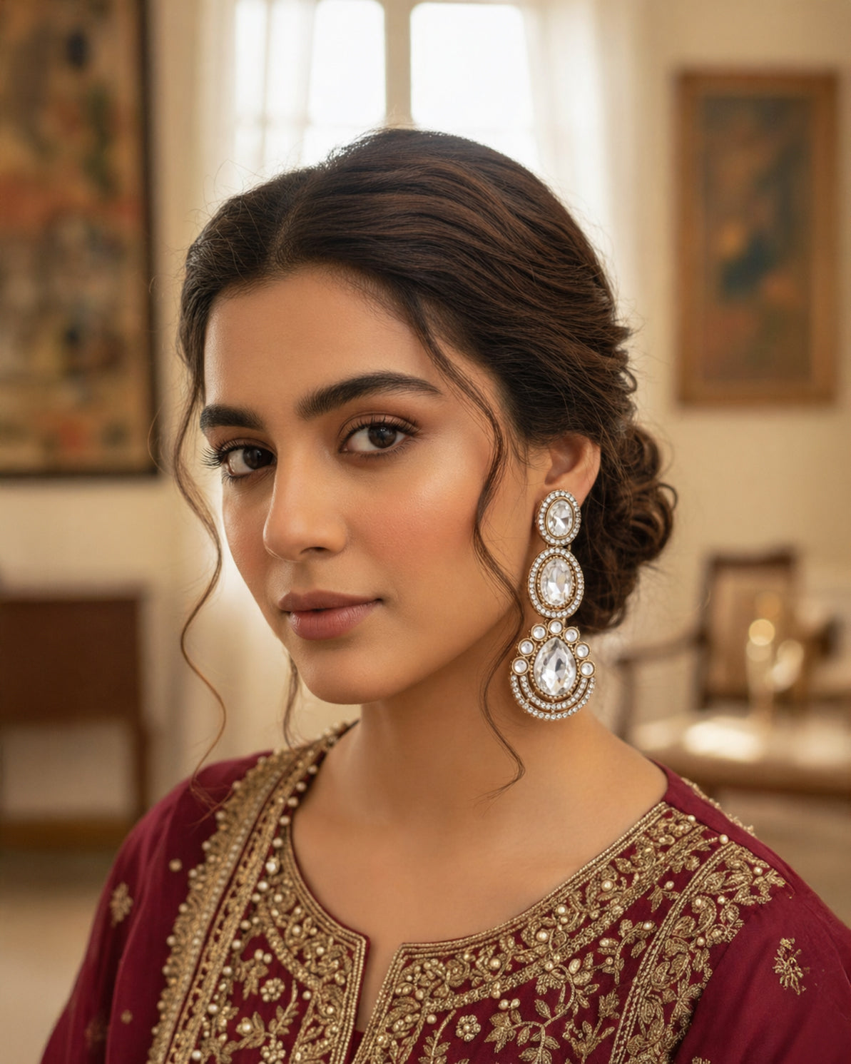 Silver Amreen Premium Designer Zircone Polki Dupe Earring