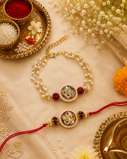 Red Ritansh Meena Bhaiya Bhabhi Rakhi Bracelet Set | Tilak Set Included