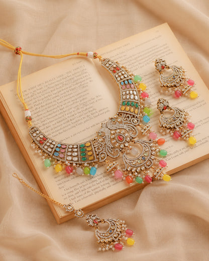 Aarvika Premium Sabya Inspired Necklace Set with Earring & Teeka