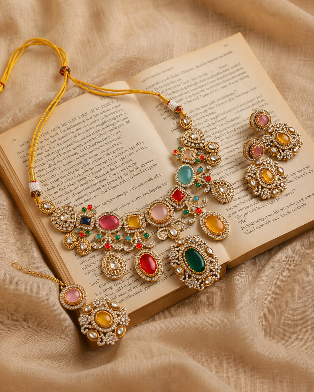 Myraya Premium Sabya Inspired Necklace Set with Earring & Teeka