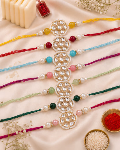 Pack of 7 Reesha Rakhi For Brother | Tilak Set Included