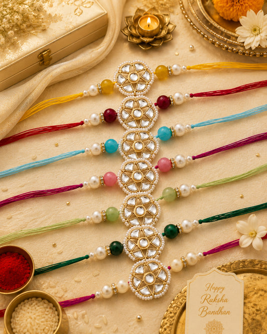 Pack of 7 Reesha Rakhi For Brother | Tilak Set Included