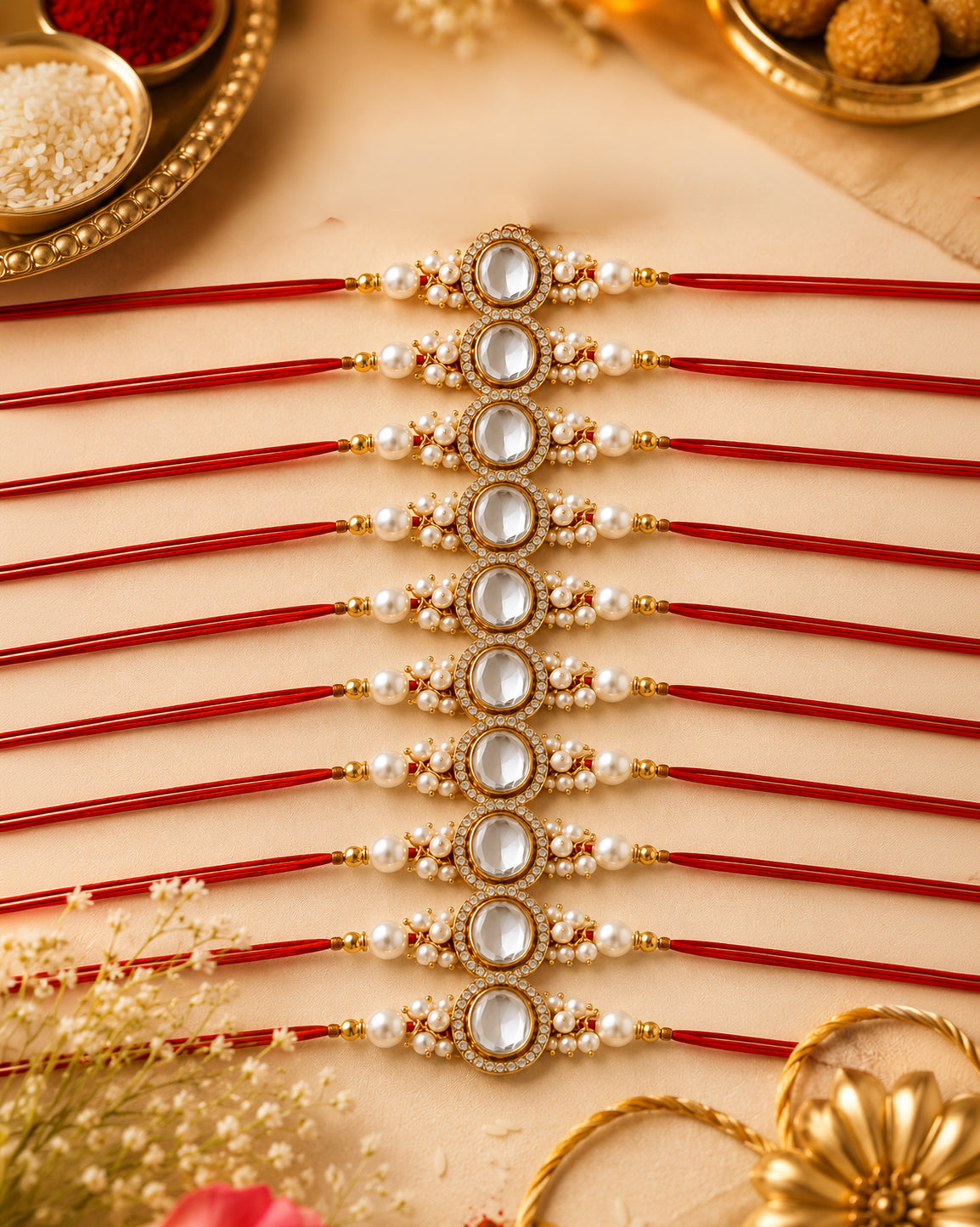 Pack of 10 Lakshita Rakhi for Brother | Tilak Set Included