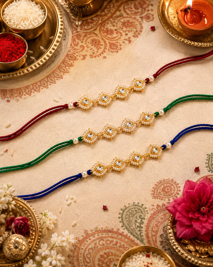 Pack of 3 Misha Rakhi for Brother | Tilak Set Included | Red-Green-Blue