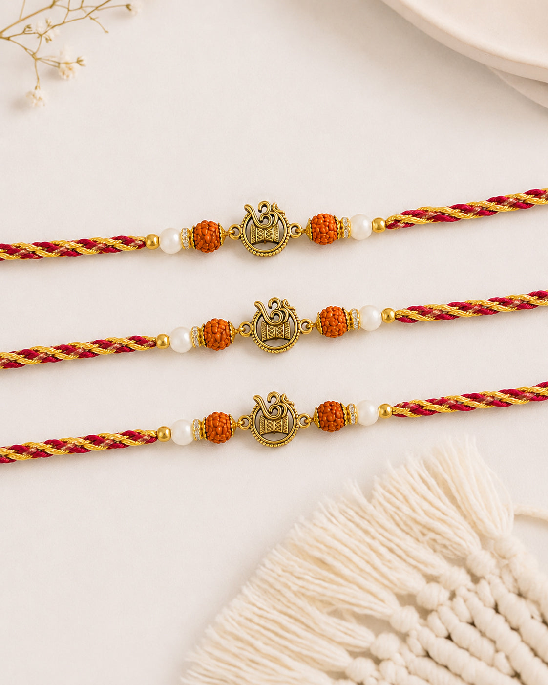 Pack of 3 Omika Rudraksh Rakhi for Brother | Tilak Set Included