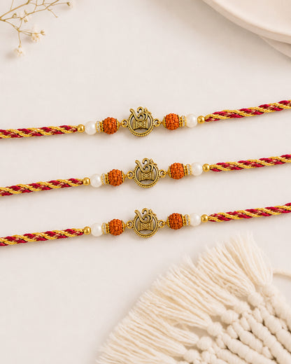 Pack of 3 Omika Rudraksh Rakhi for Brother | Tilak Set Included