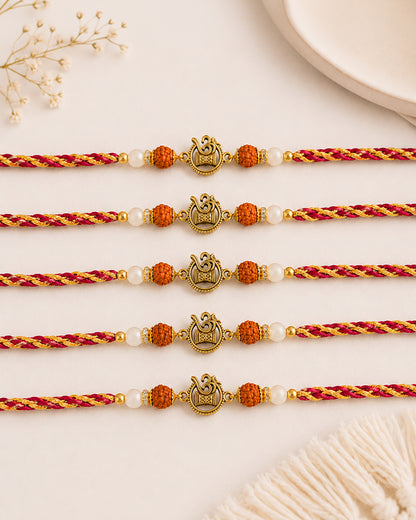 Pack of 5 Omika Rudraksh Rakhi for Brother | Tilak Set Included