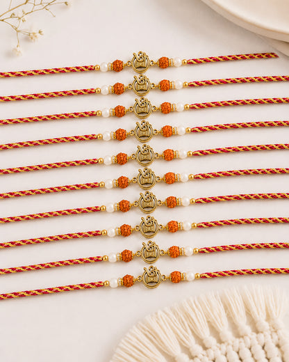 Pack of 10 Omika Rudraksh Rakhi for Brother | Tilak Set Included