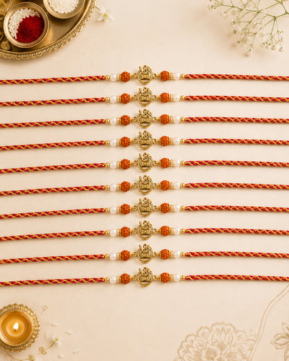 Pack of 10 Omika Rudraksh Rakhi for Brother | Tilak Set Included