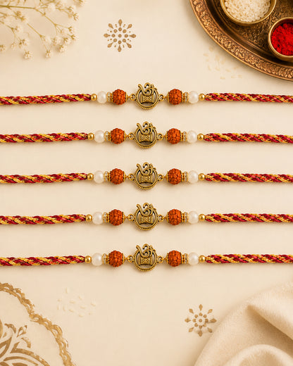 Pack of 5 Omika Rudraksh Rakhi for Brother | Tilak Set Included