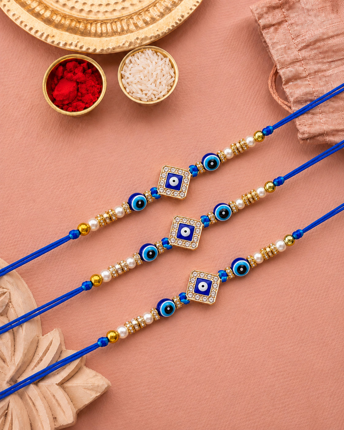 Pack of 3 Avirak Evil Eye Rakhi for Brother | Tilak Set Included