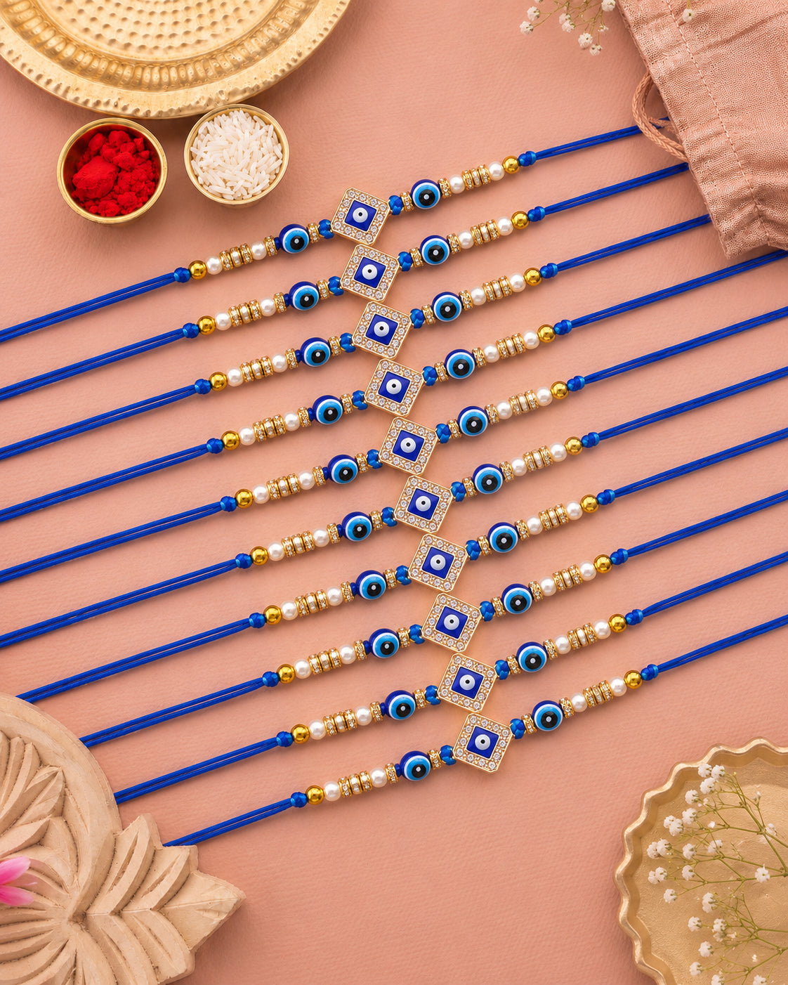 Pack of 10 Avirak Evil Eye Rakhi for Brother | Tilak Set Included