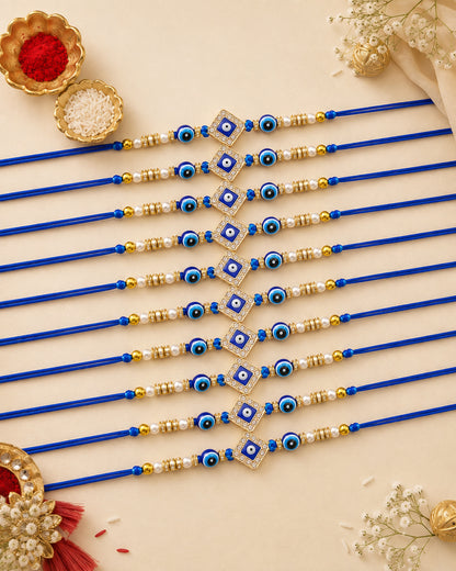 Pack of 10 Avirak Evil Eye Rakhi for Brother | Tilak Set Included