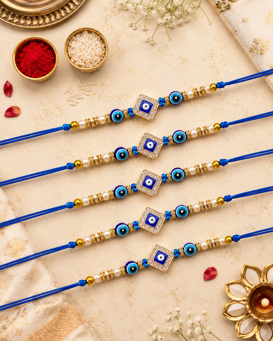 Pack of 5 Avirak Evil Eye Rakhi for Brother | Tilak Set Included