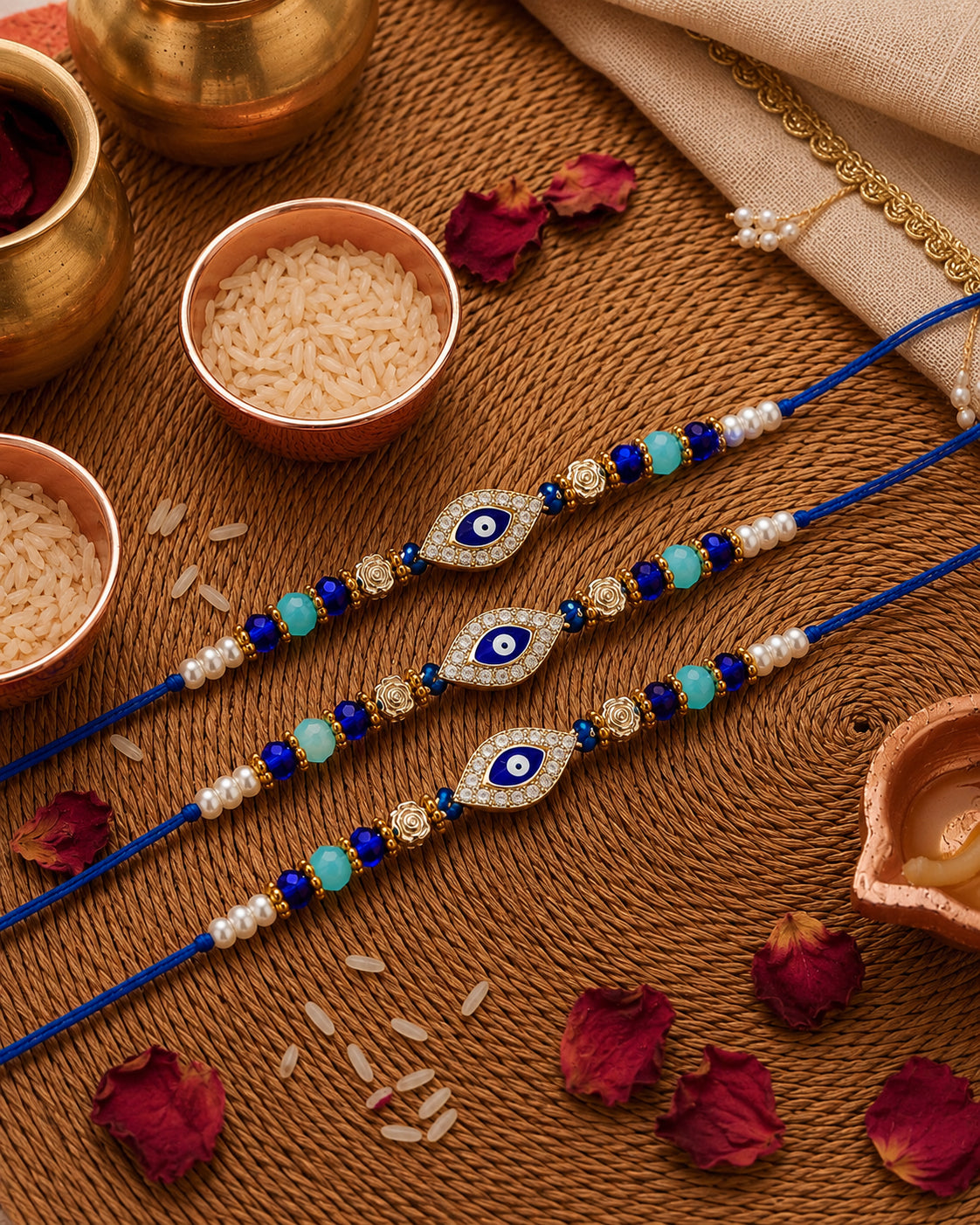 Pack of 3 Neelay Evil Eye Rakhi for Brother | Tilak Set Included