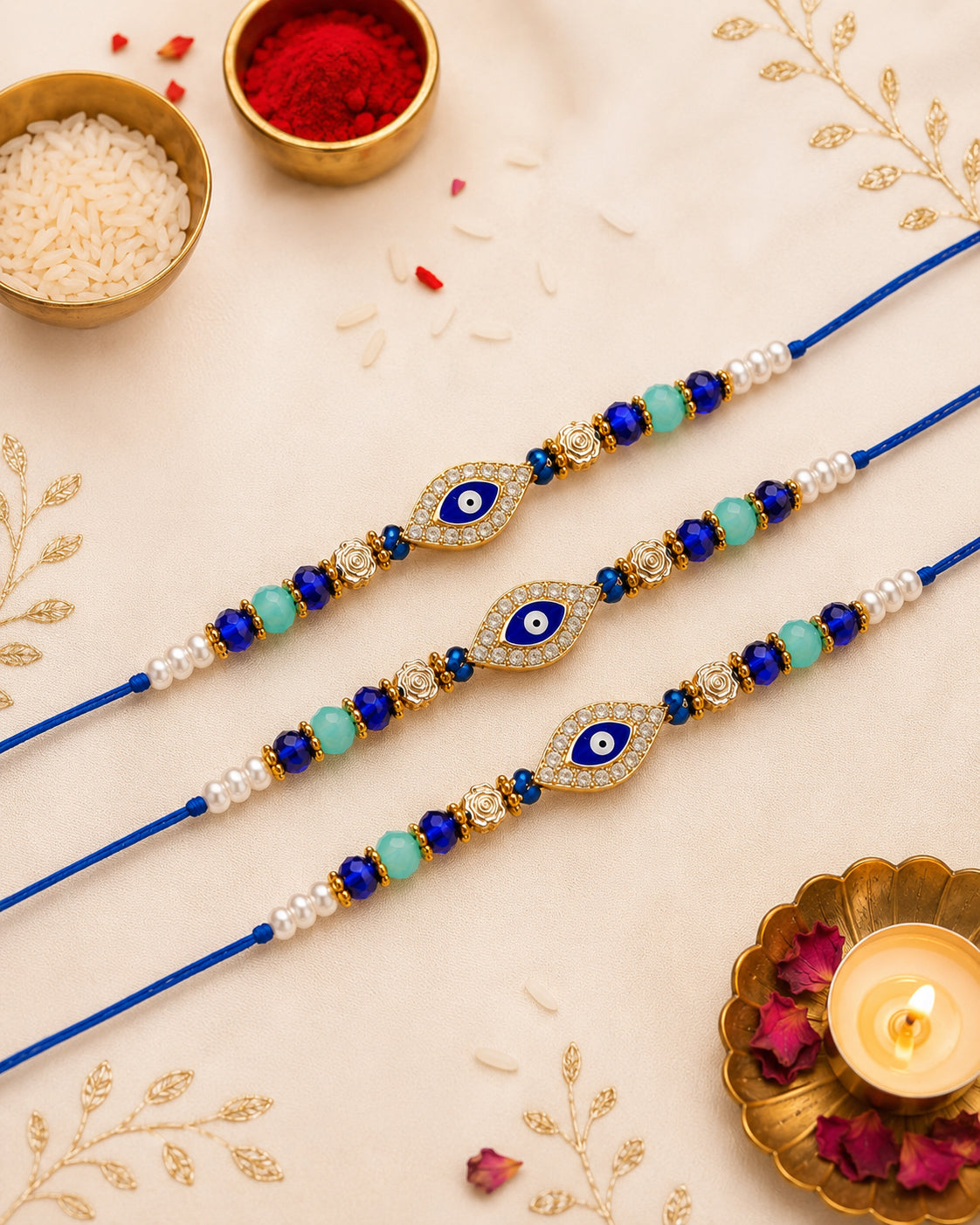 Pack of 3 Neelay Evil Eye Rakhi for Brother | Tilak Set Included
