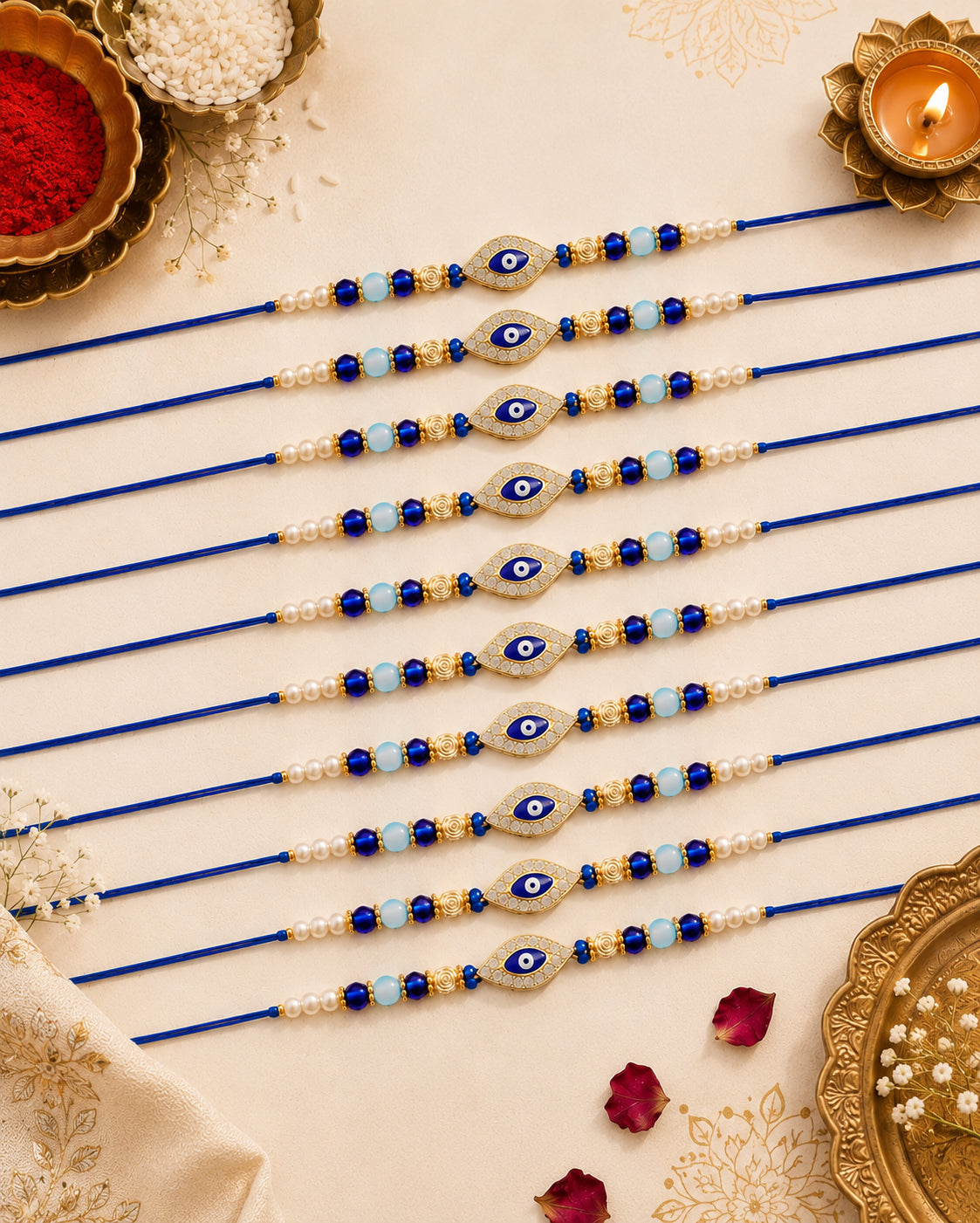Pack of 10 Neelay Evil Eye Rakhi for Brother | Tilak Set Included