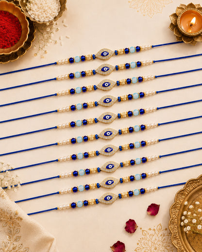 Pack of 10 Neelay Evil Eye Rakhi for Brother | Tilak Set Included