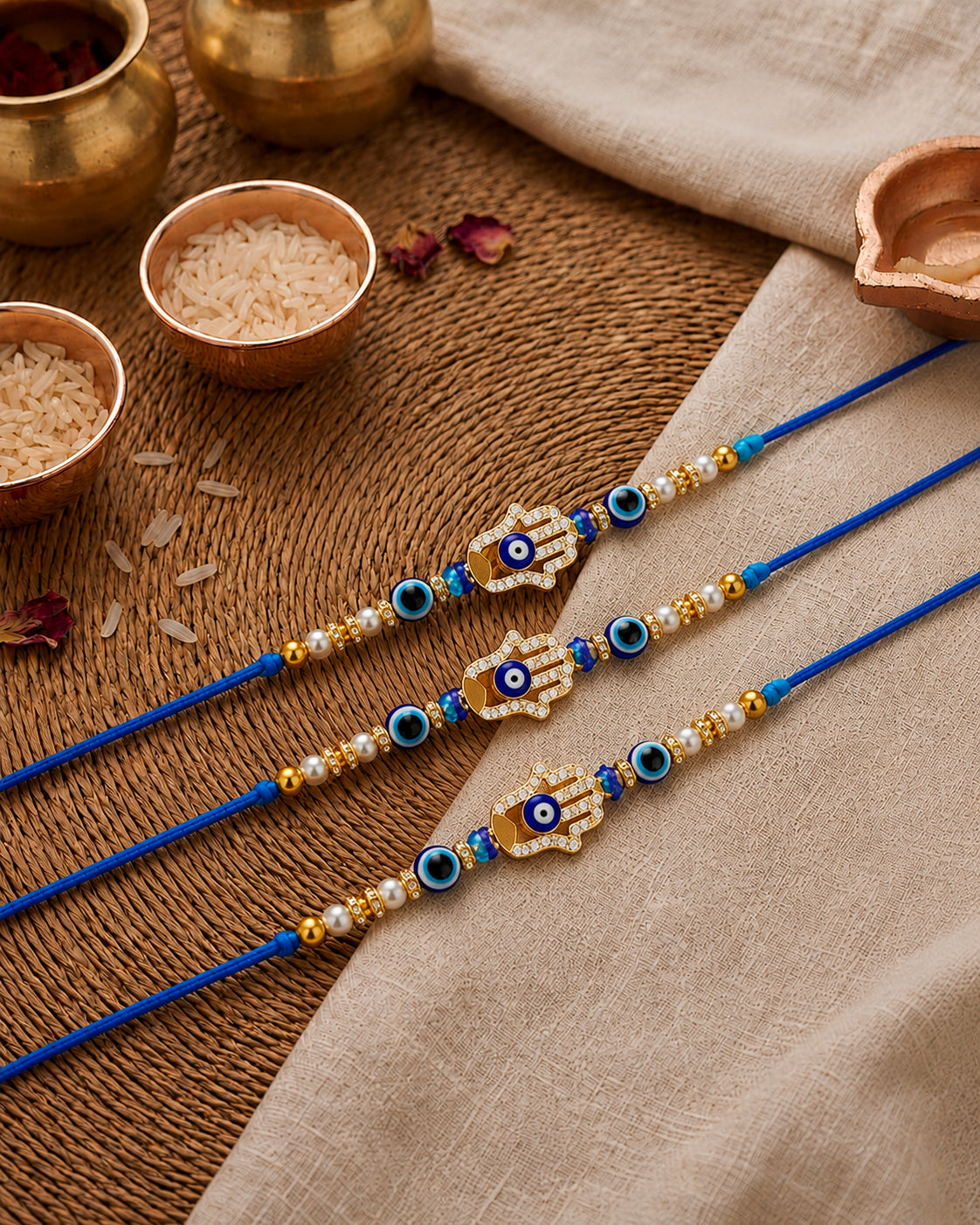 Pack of 3 Tavish Evil Eye Rakhi for Brother l Tilak Set Included