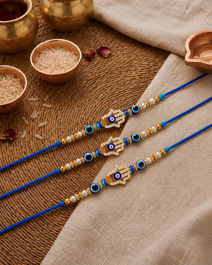 Pack of 3 Tavish Evil Eye Rakhi for Brother l Tilak Set Included