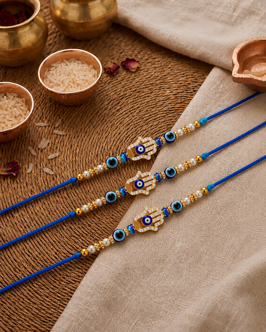 Pack of 3 Tavish Evil Eye Rakhi for Brother l Tilak Set Included