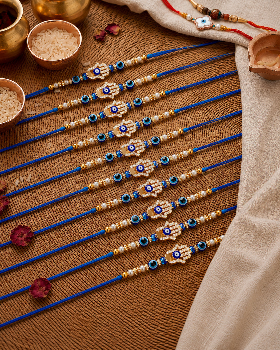Pack of 10 Tavish Evil Eye Rakhi for Brother l Tilak Set Included