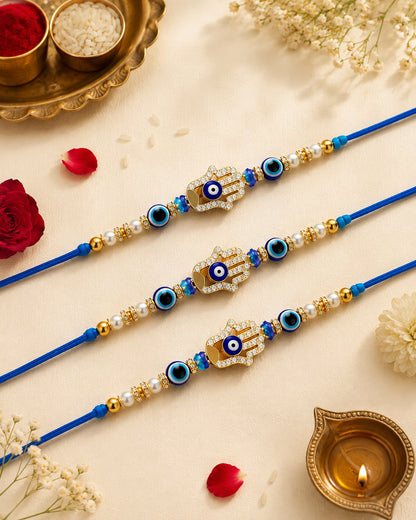 Pack of 3 Tavish Evil Eye Rakhi for Brother l Tilak Set Included