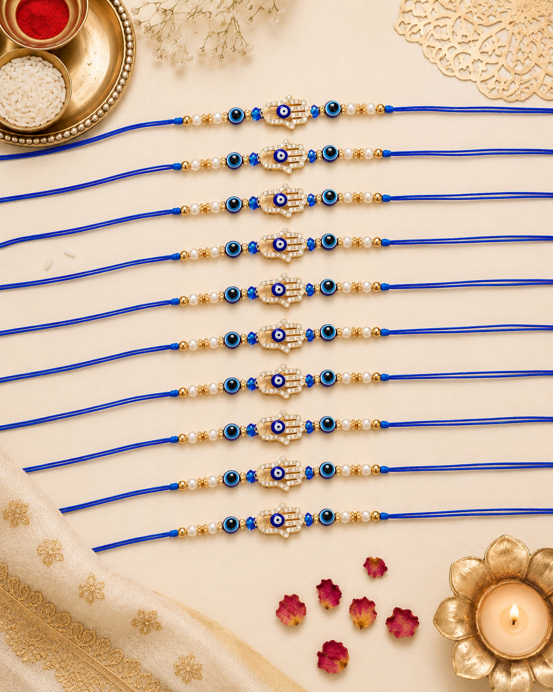 Pack of 10 Tavish Evil Eye Rakhi for Brother l Tilak Set Included