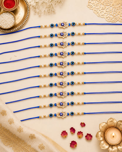Pack of 10 Tavish Evil Eye Rakhi for Brother l Tilak Set Included