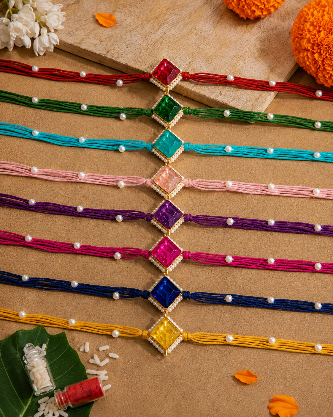 Pack of 8 Roushmi Rakhi for Brother | Tilak Set Included