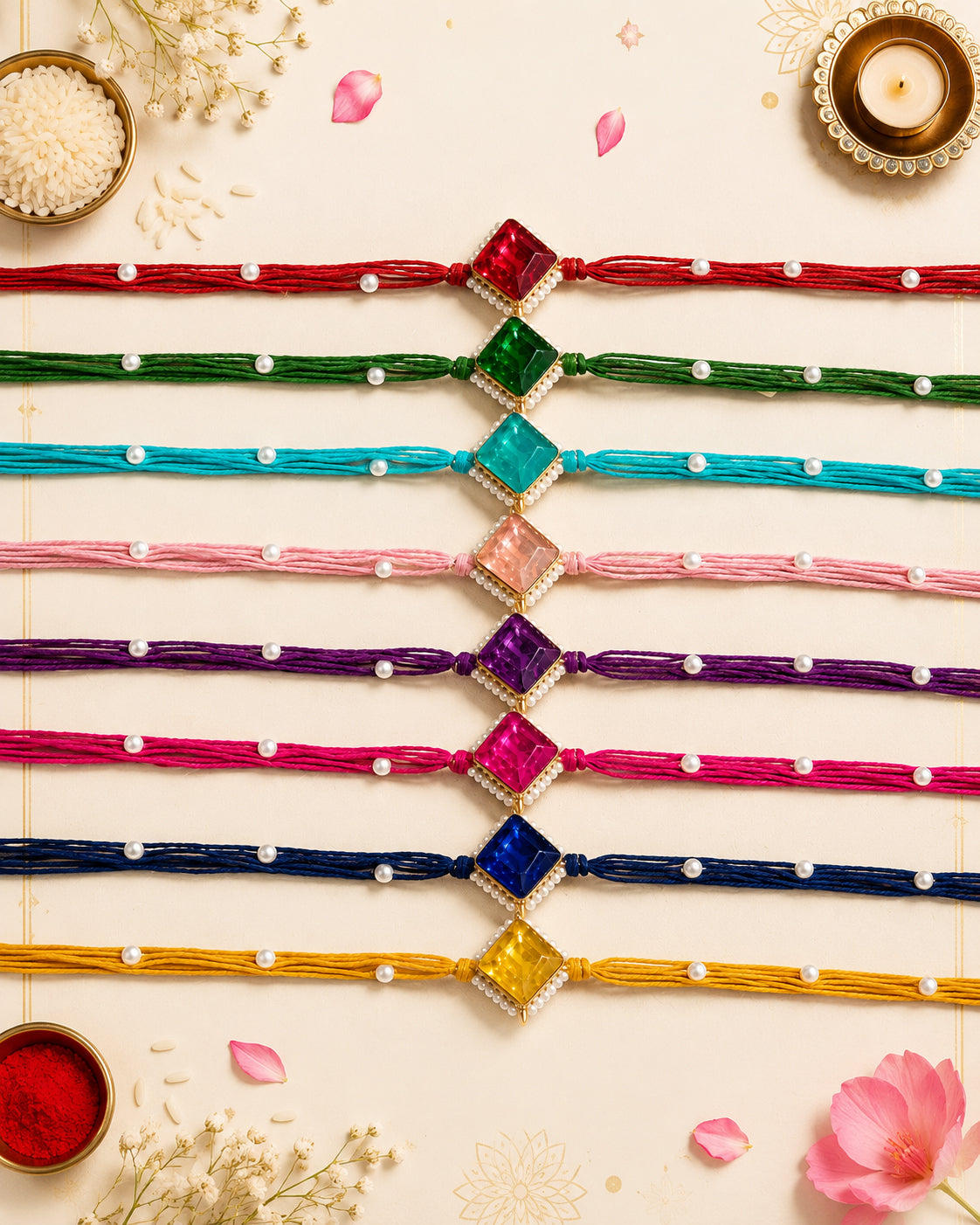 Pack of 8 Roushmi Rakhi for Brother | Tilak Set Included