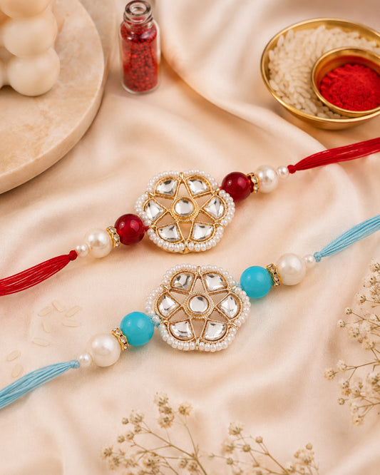Pack of 2 Turquoise-Red Reesha Rakhi | Tilak Set Included