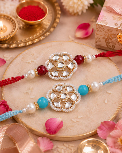 Pack of 2 Turquoise-Red Reesha Rakhi | Tilak Set Included