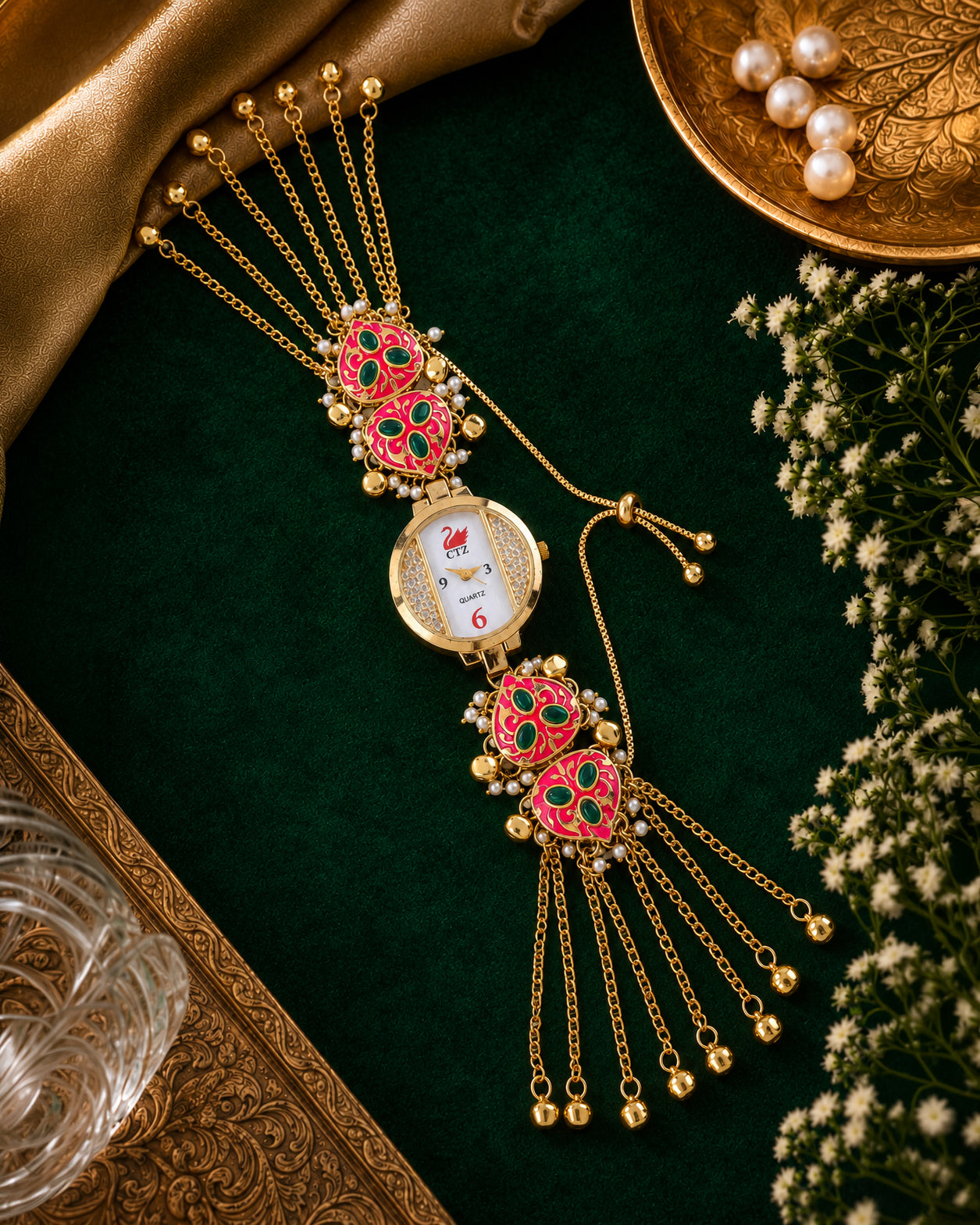 Pink Ananta Heritage Women Dial Embellished Ethnic Analogue Bracelet Watch