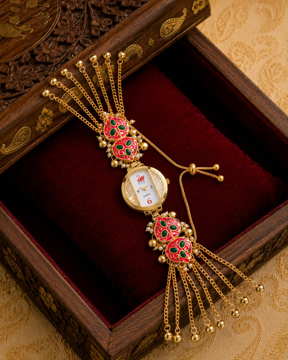 Pink Ananta Heritage Women Dial Embellished Ethnic Analogue Bracelet Watch
