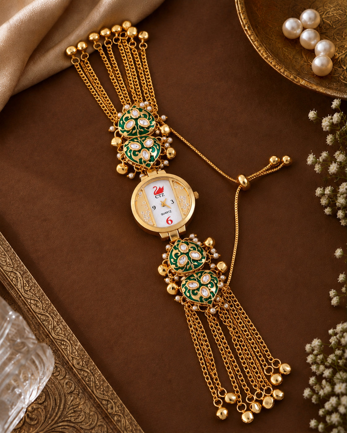 Green Ananta Heritage Women Dial Embellished Ethnic Analogue Bracelet Watch