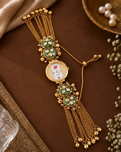Green Ananta Heritage Women Dial Embellished Ethnic Analogue Bracelet Watch
