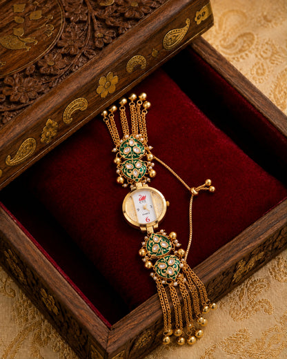 Green Ananta Heritage Women Dial Embellished Ethnic Analogue Bracelet Watch