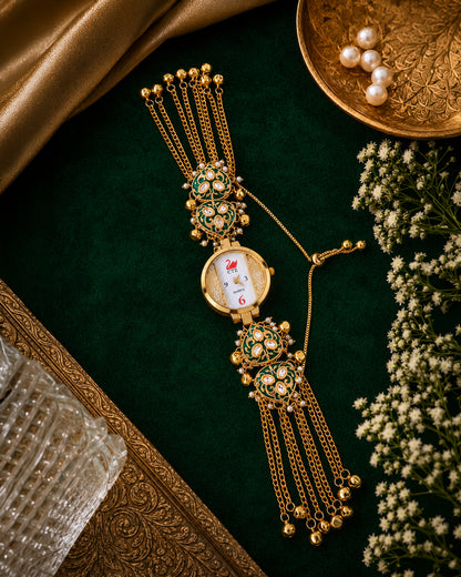 Green Ananta Heritage Women Dial Embellished Ethnic Analogue Bracelet Watch