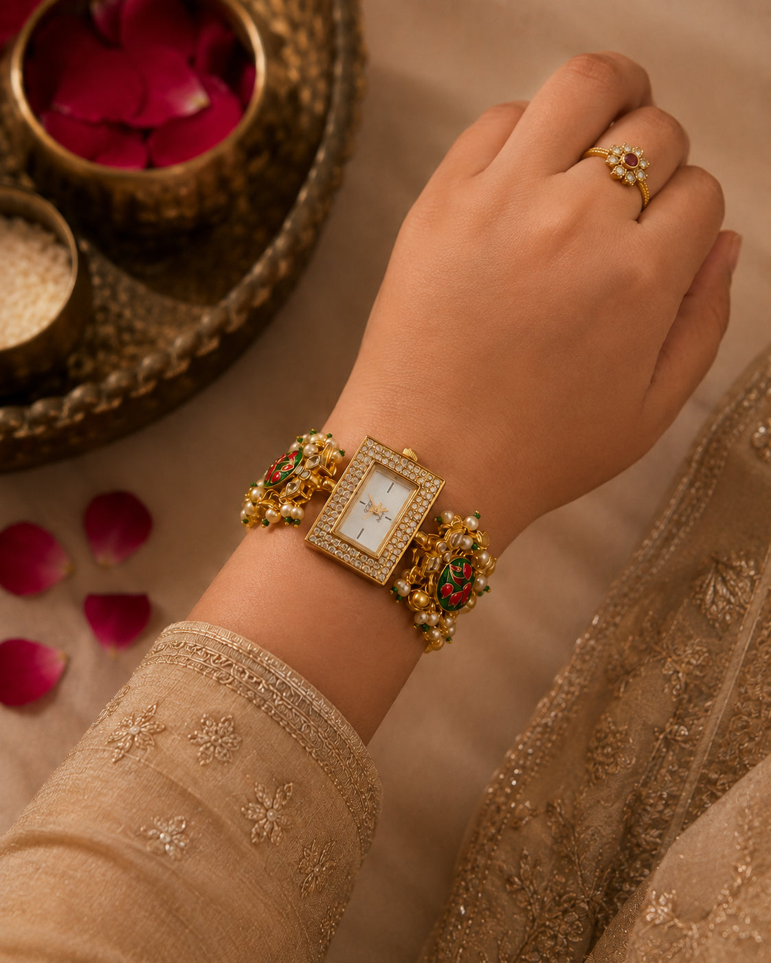 Rishaya Heritage Women Dial Embellished Ethnic Analogue Bracelet Watch