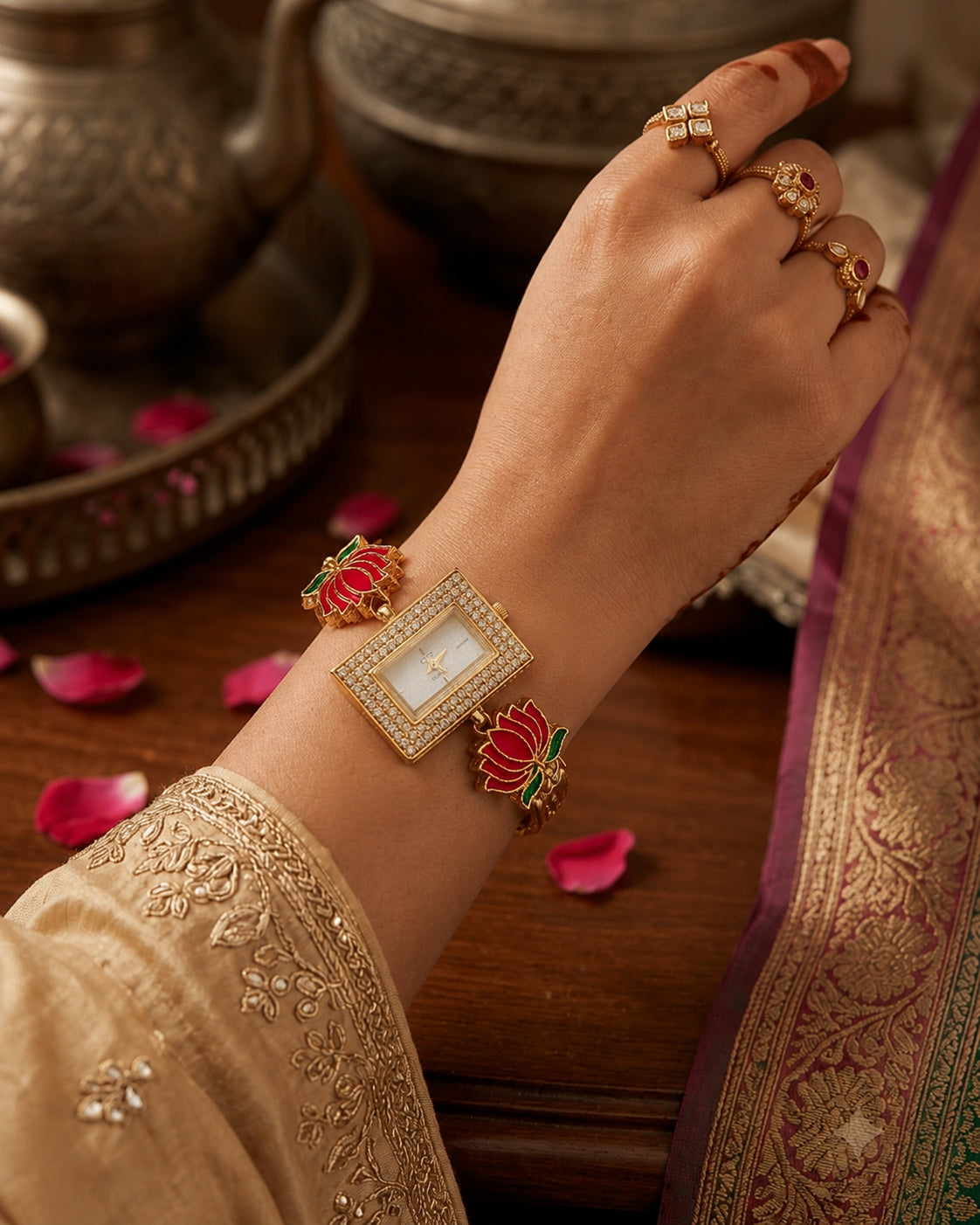 Red Arunika Heritage Women Dial Embellished Ethnic Analogue Bracelet Watch