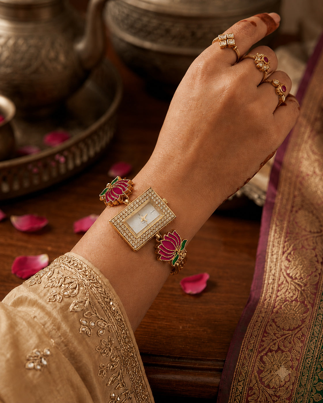 Pink Arunika Heritage Women Dial Embellished Ethnic Analogue Bracelet Watch