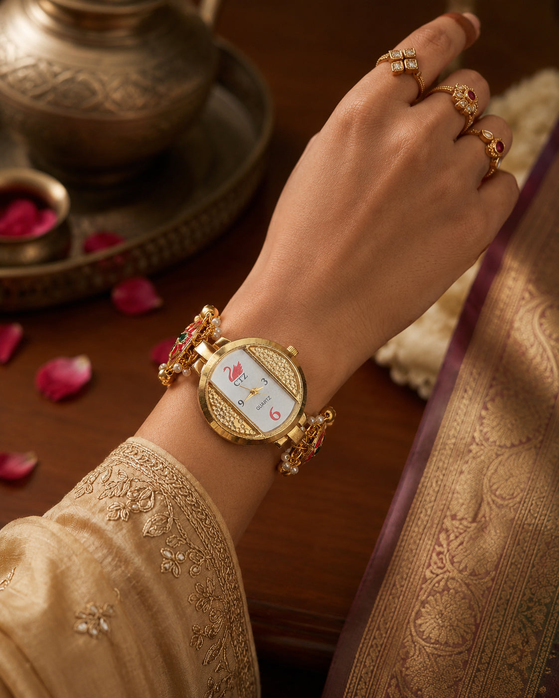 Pink Ananta Heritage Women Dial Embellished Ethnic Analogue Bracelet Watch