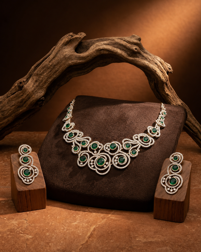 Emerald Ira Premium Designer Zircone Necklace With Earring