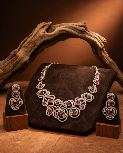 Ruby Ira Premium Designer Zircone Necklace With Earring