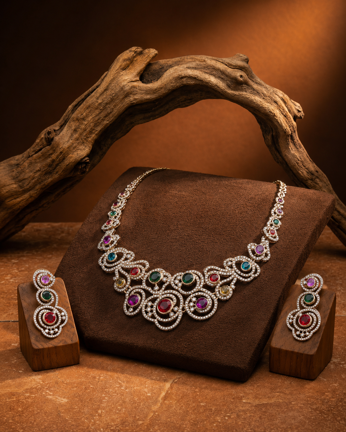 Multi Ira Premium Designer Zircone Necklace With Earring