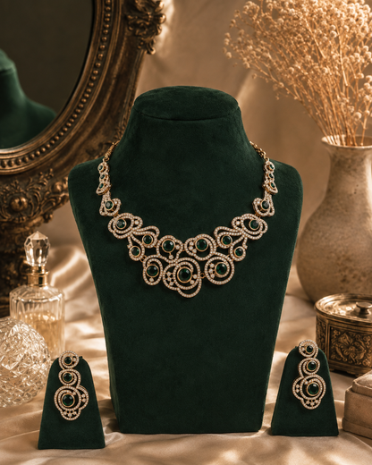 Emerald Ira Premium Designer Zircone Necklace With Earring