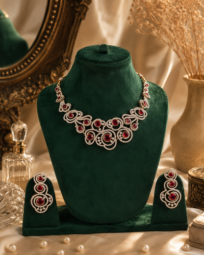 Ruby Ira Premium Designer Zircone Necklace With Earring